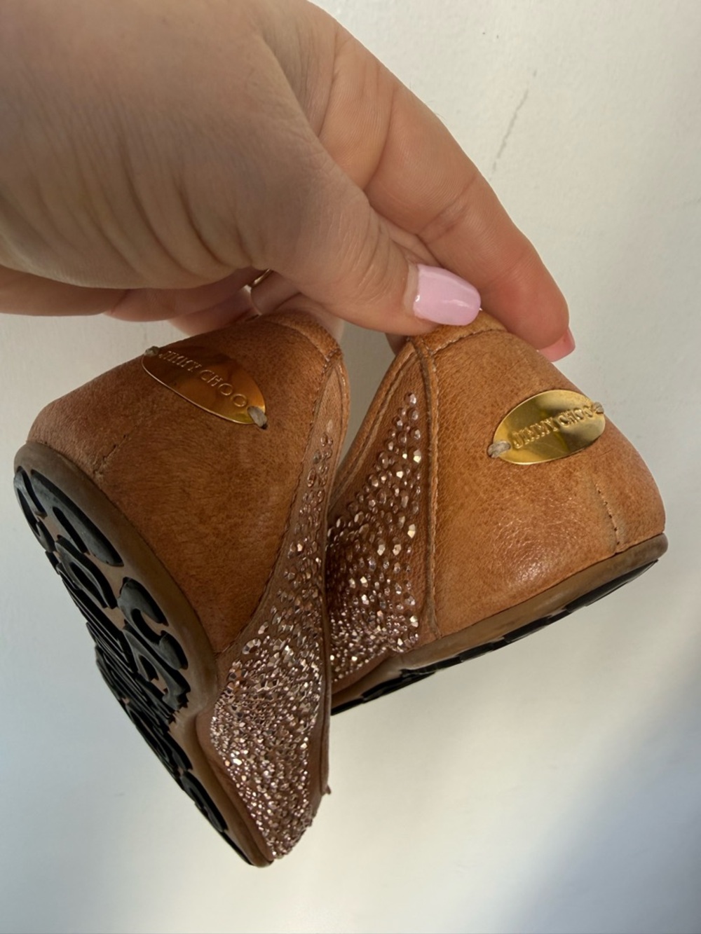 Jimmy Choo Nude Blush Crystal Embellished Ballet Flats - Picture 6 of 12